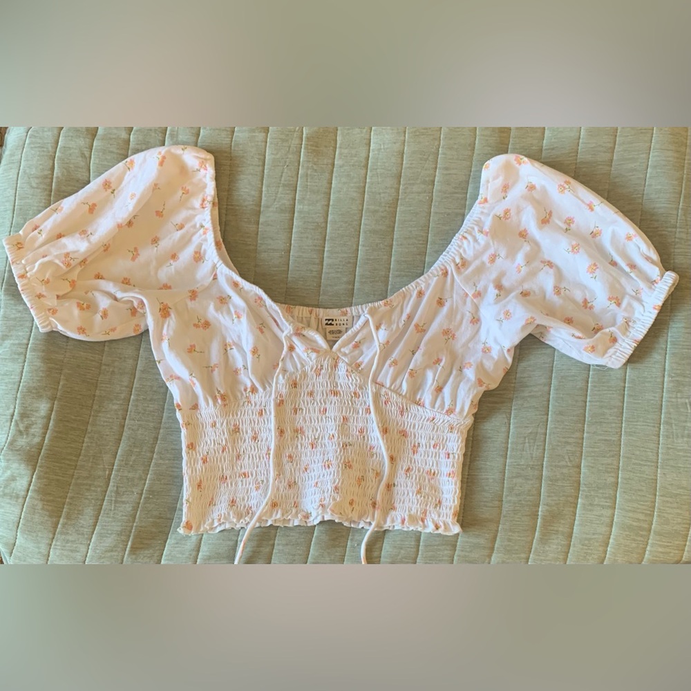 Billabong White Floral Smocked Blouse
